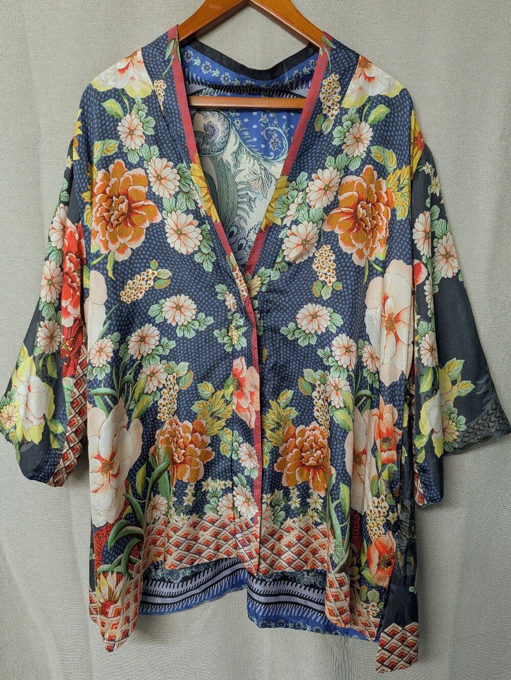 ✨Rare Gorgeous Johnny Was Reversible 100% Silk Floral Kimono Jacket Size Medium